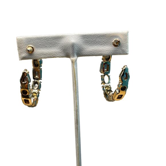 Charming Charlie Gold Hoop Earrings With Multicolor Gemstone Accents MSRP $24 - Picture 4 of 8